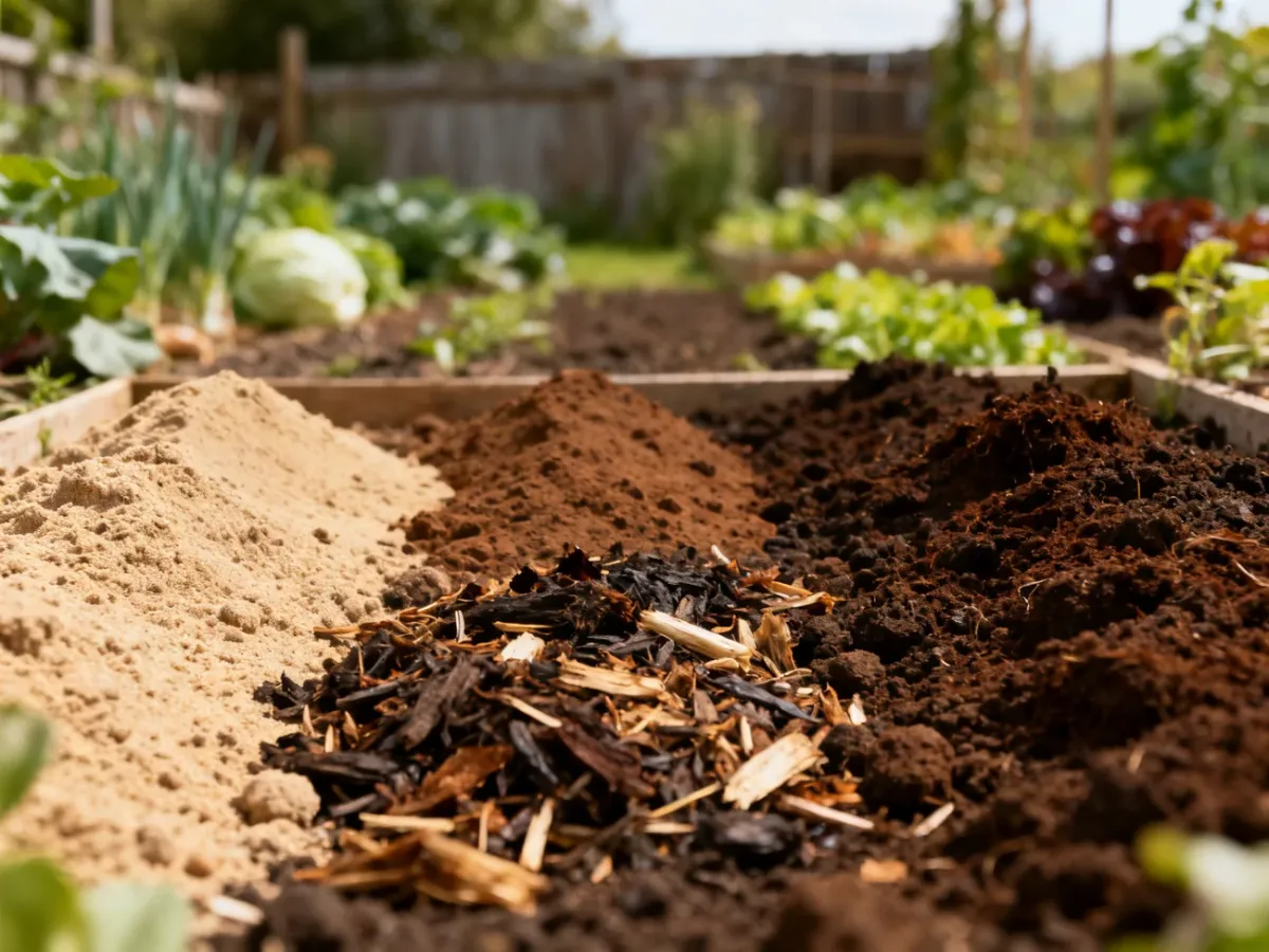 Różne rodzaje gleby z dodatkiem kompostu i materii organicznej