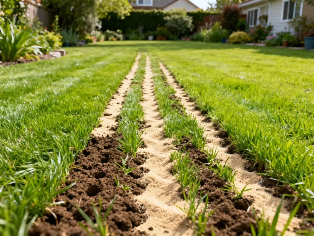 Healthy lawn after aeration and sand topdressing