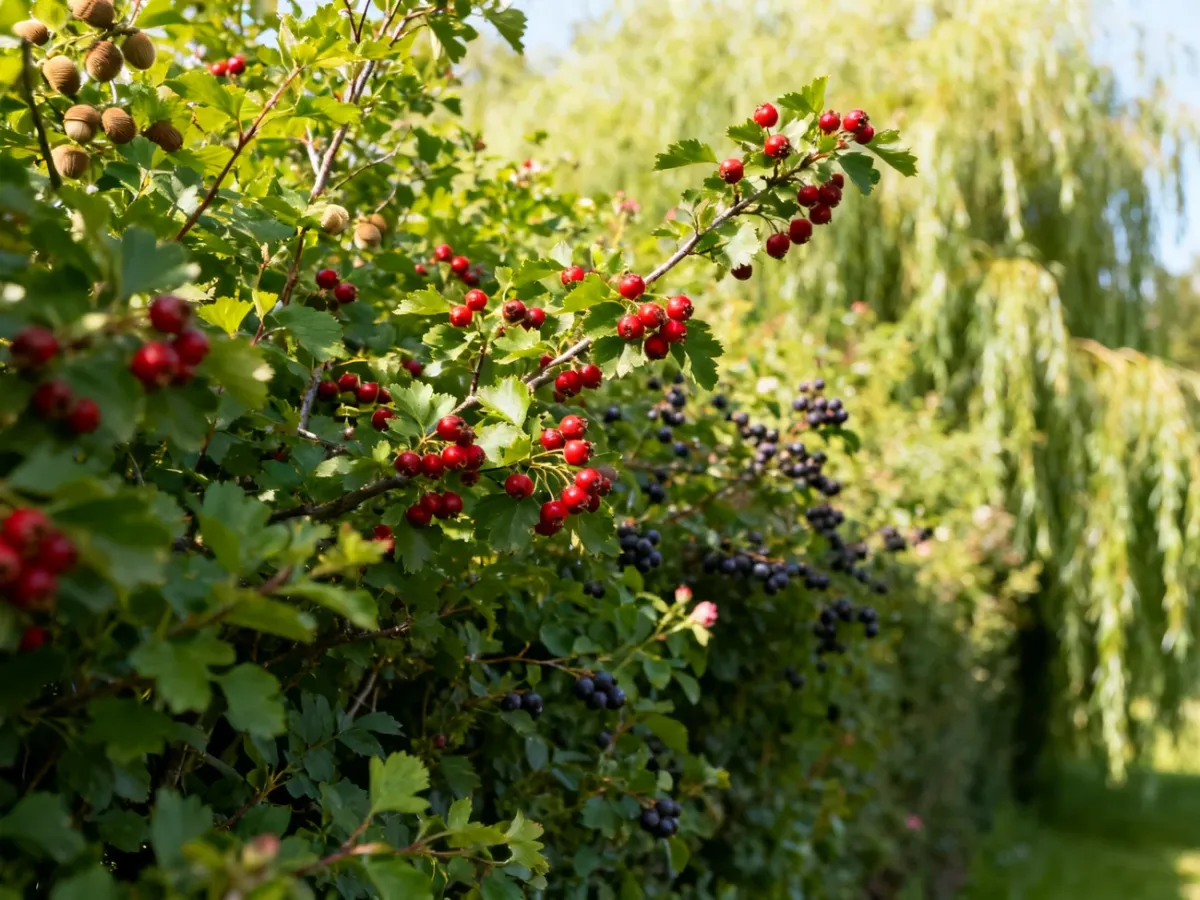 Naturalny żywopłot z rodzimych krzewów owocujących