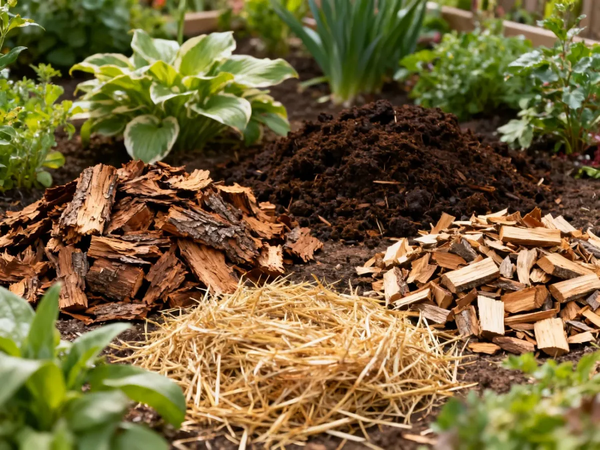 Różne materiały organiczne wykorzystywane do ściółkowania