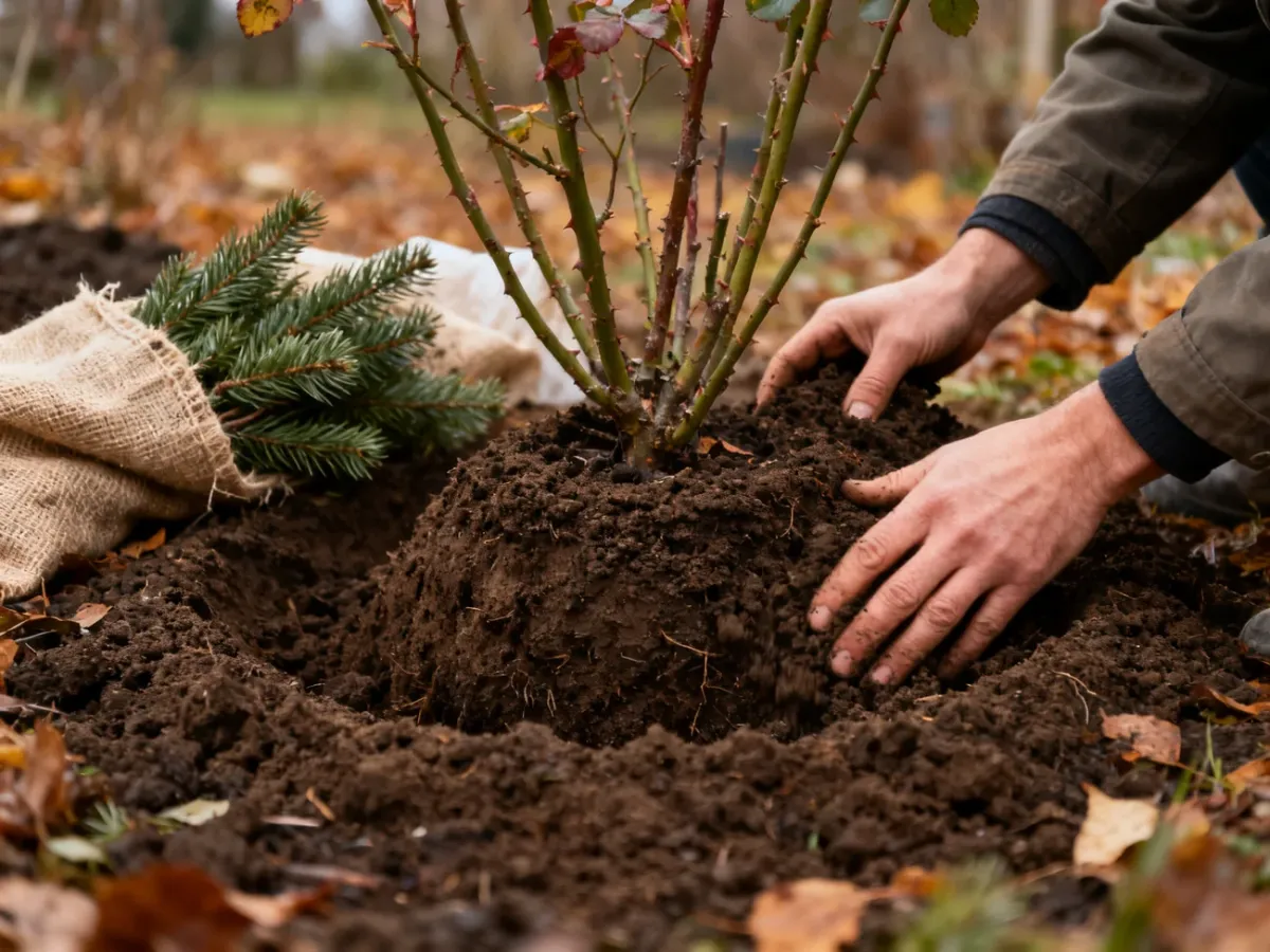 Kopczykowanie róży przed zimą w ogrodzie