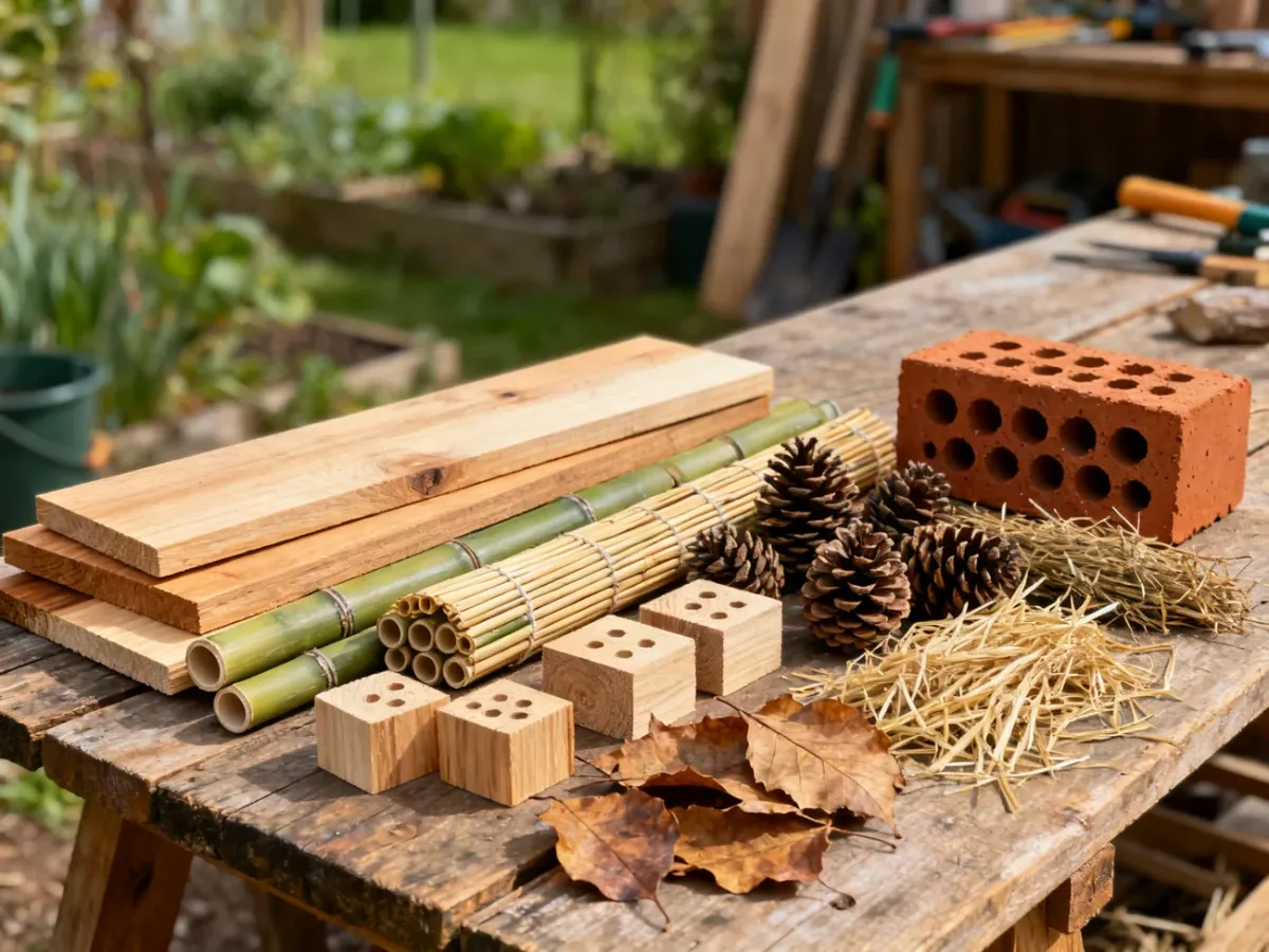 Natural materials prepared for building an insect hotel