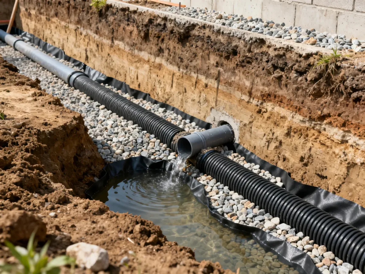 Drenaż opaskowy z rurą perforowaną przy fundamencie domu