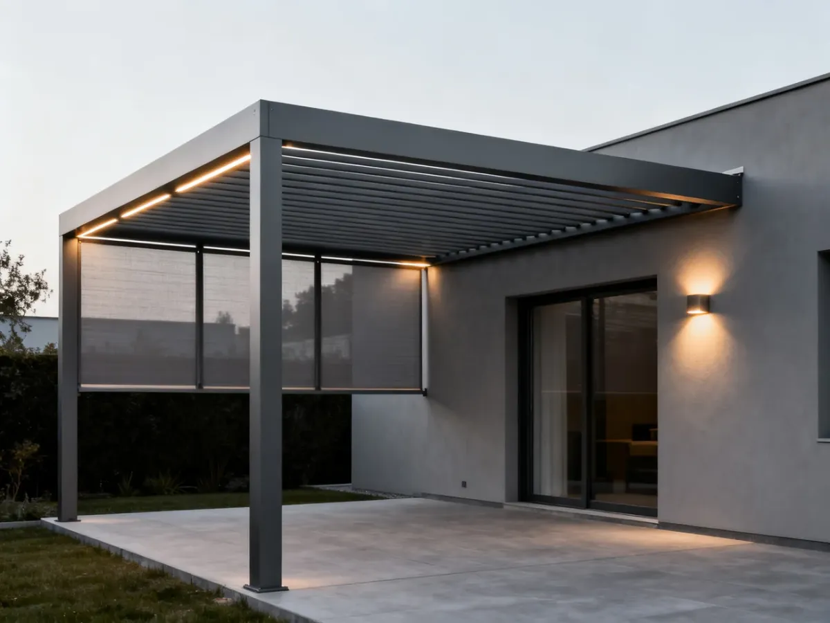 Nowoczesna aluminiowa pergola przy współczesnym domu