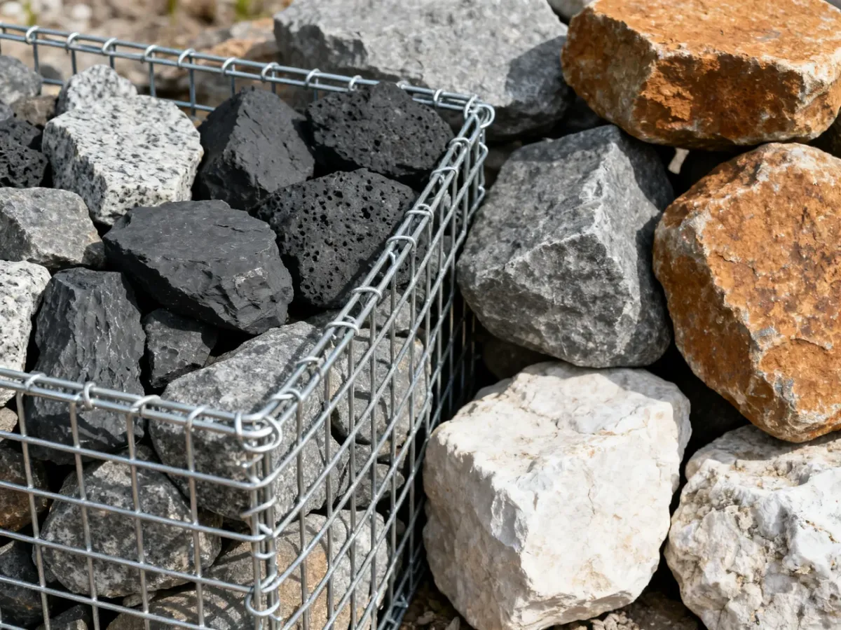 Różne trwałe kamienie naturalne przeznaczone do wypełnienia gabionu